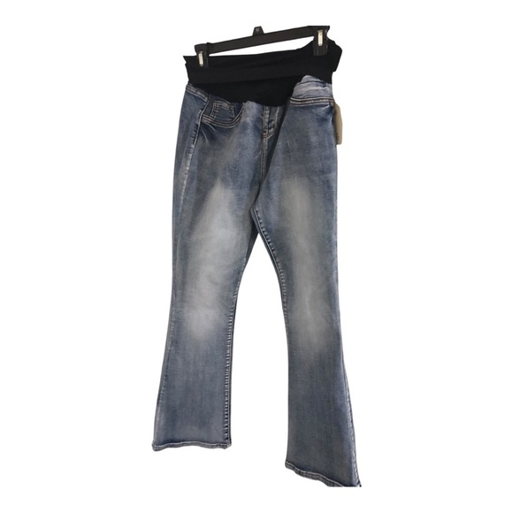 Blue washed faded look boot cut body shaping maternity jeans size large new - Picture 1 of 8